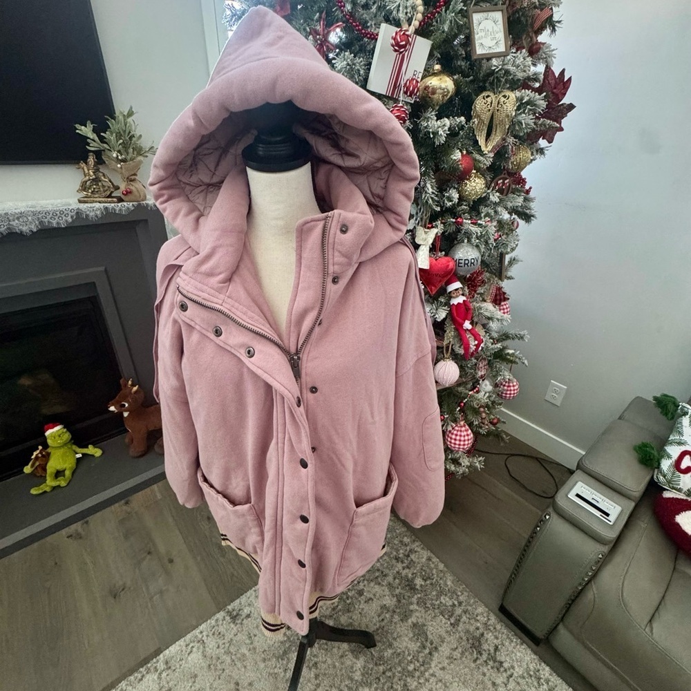 Böhme Blush Pink Hooded Quilted Jacket XS/S Oversized Cozy Boho Coat - Picture 4 of 10